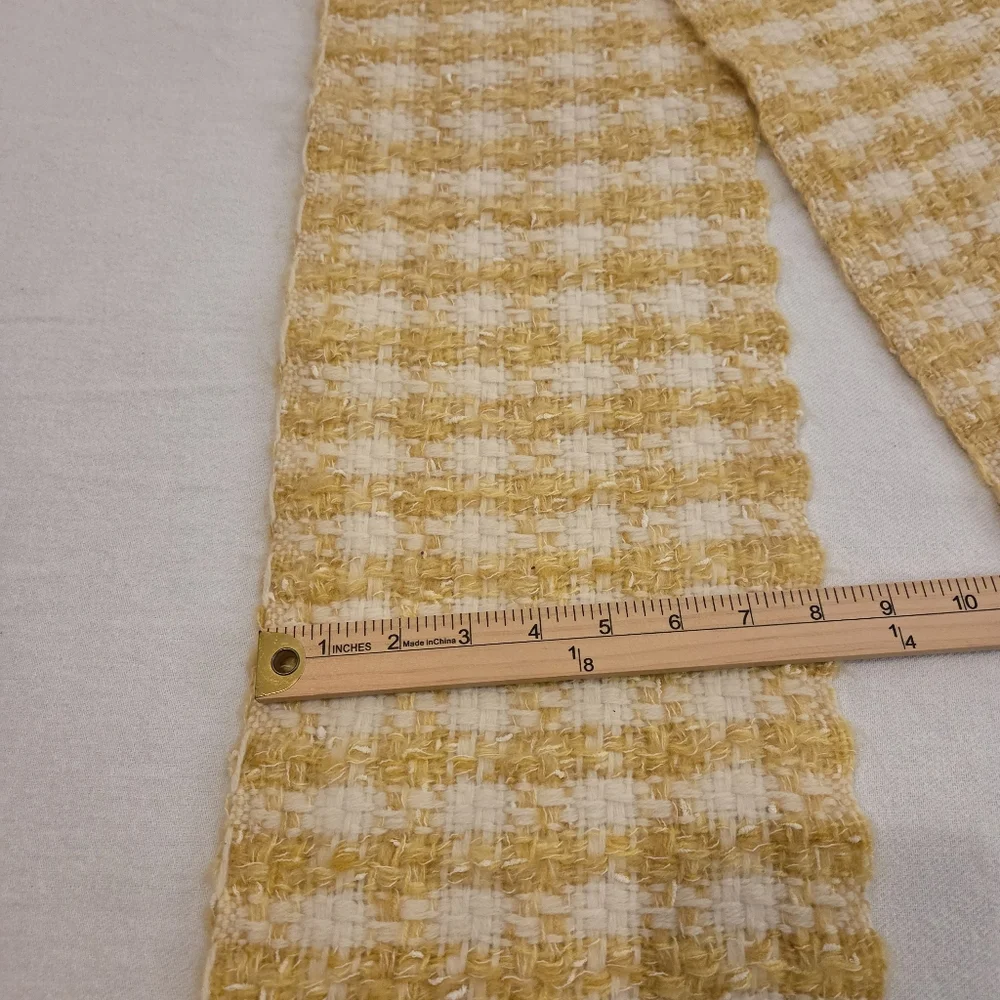 BANANA REPUBLIC Vintage Yellow Off White Lambswool Fringed‎ Check Scarf Women's